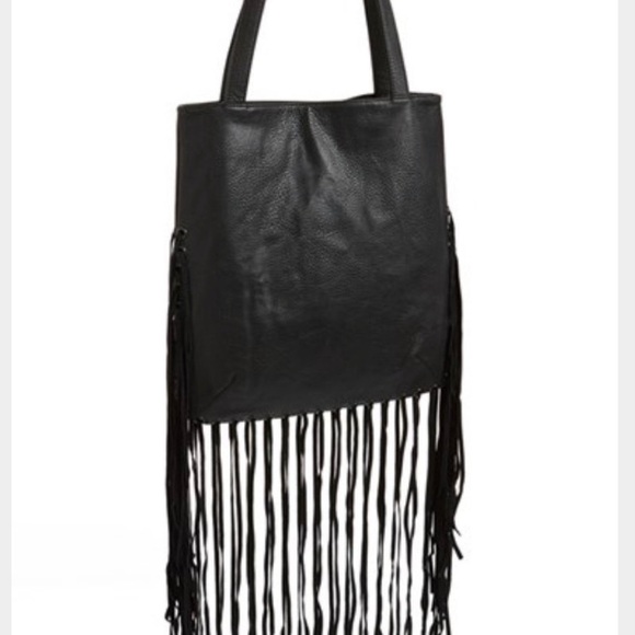 Black Vegan Leather Fringe Tote Bag- BCBGeneration - Picture 2 of 8